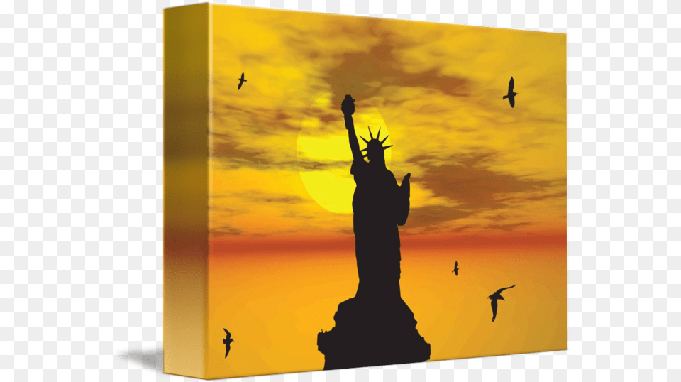 Statue Of Liberty Silhouette Against The Sunset Il By New Yorkled Bird, Art, Person, Animal, Sculpture Png