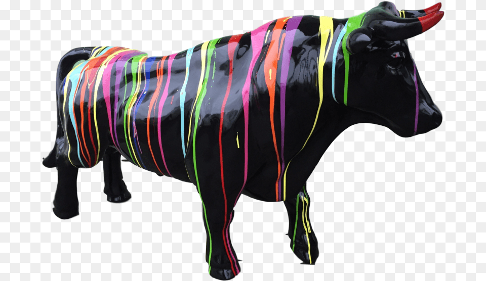 Statue Sculpture Taureau Design Trash Noir Ultra Brillant Sculpture, Animal, Bull, Mammal, Cattle Free Transparent Png