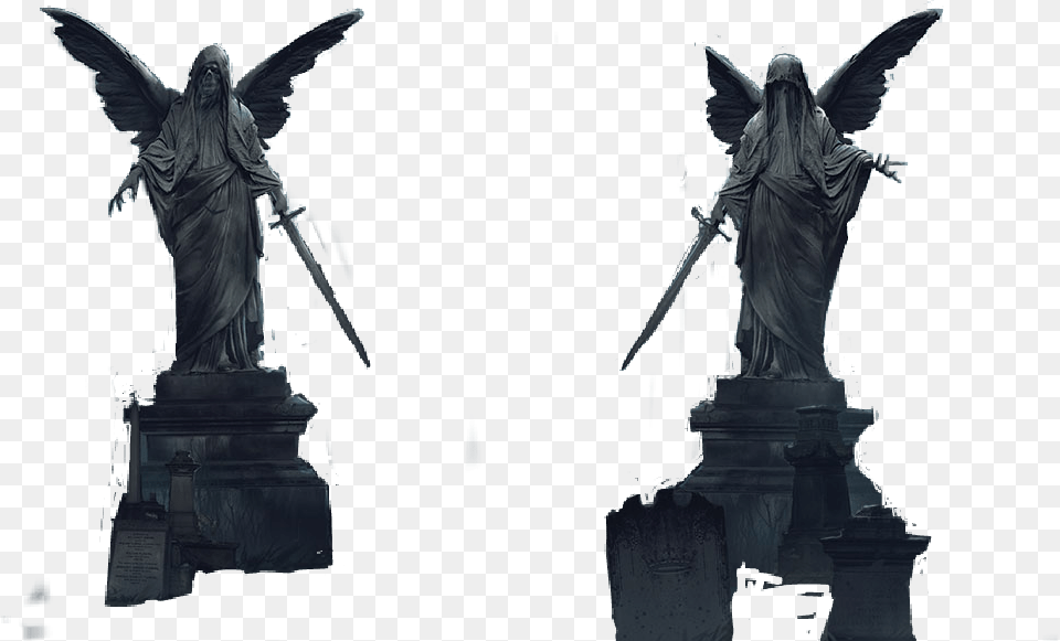 Statues Gaurdians Cemetery Dark Horror Haunted Statue, Adult, Wedding, Person, Female Free Png Download