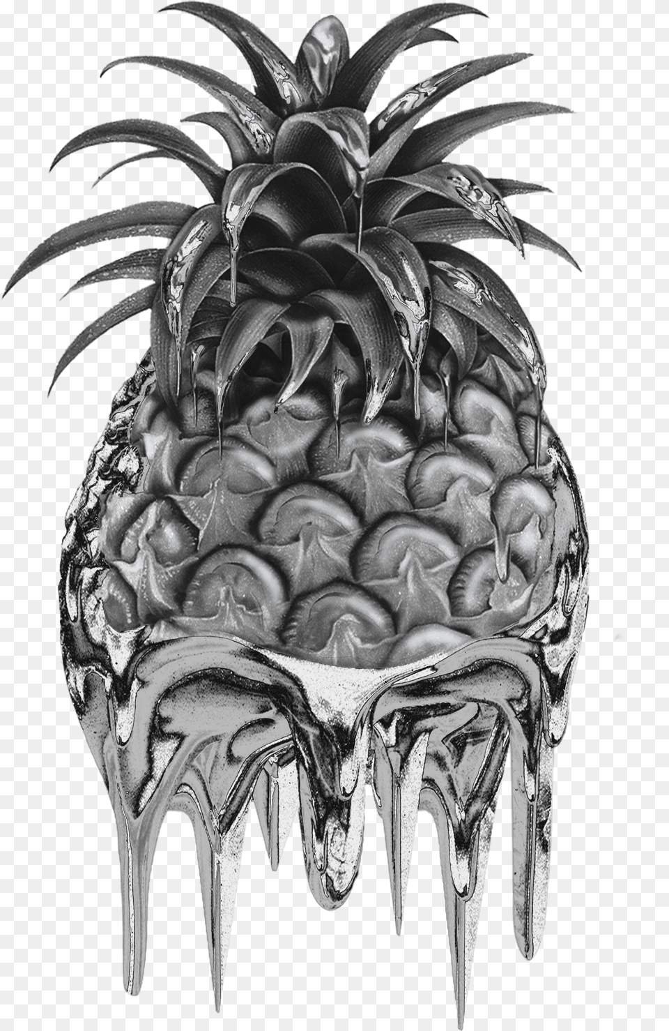 Stay Gold Silver Chrome Drip Pineapple Fruits, Food, Fruit, Plant, Produce Png Image