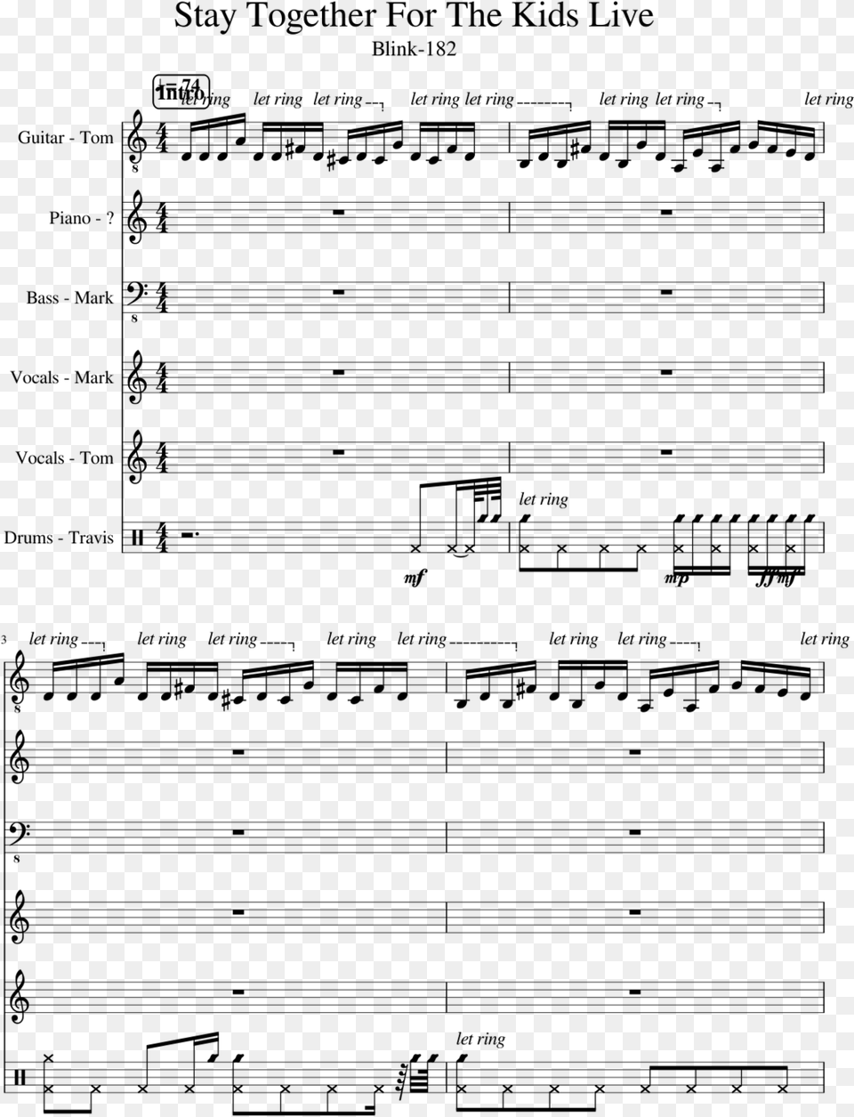 Stay Together For The Kids Live Slide Roulette System Of A Down Sheet Music, Gray Free Transparent Png