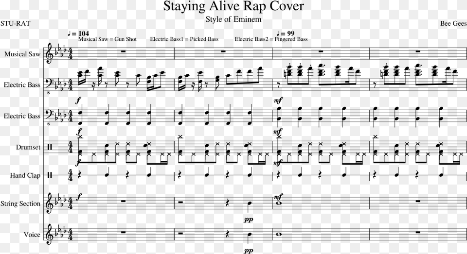 Staying Alive Rap Cover Sheet Music Composed By Bee Bee Gees Stayin Alive Drum, Gray Png