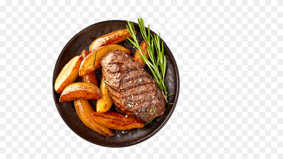 Steak Plate Top View, Food, Meat, Pork Png Image