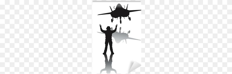 Stealth Plane And Aircraft Carrier Crewman Airplane, Vehicle, Transportation, Landing, Silhouette Free Transparent Png