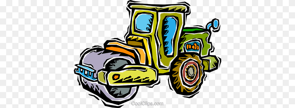 Steam Roller Royalty Vector Clip Art Illustration, Machine, Device, Grass, Lawn Png