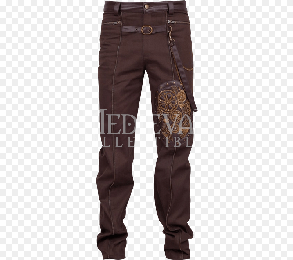 Steampunk Brown Gear Embroidery Strap Trousers Pocket, Clothing, Pants, Jeans Free Png Download