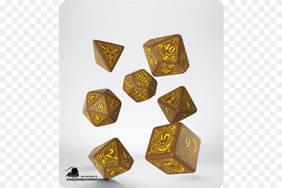 Steampunk Brown Yellow Polyhedral Dice Set Black And Purple Dice Sets, Game Png Image