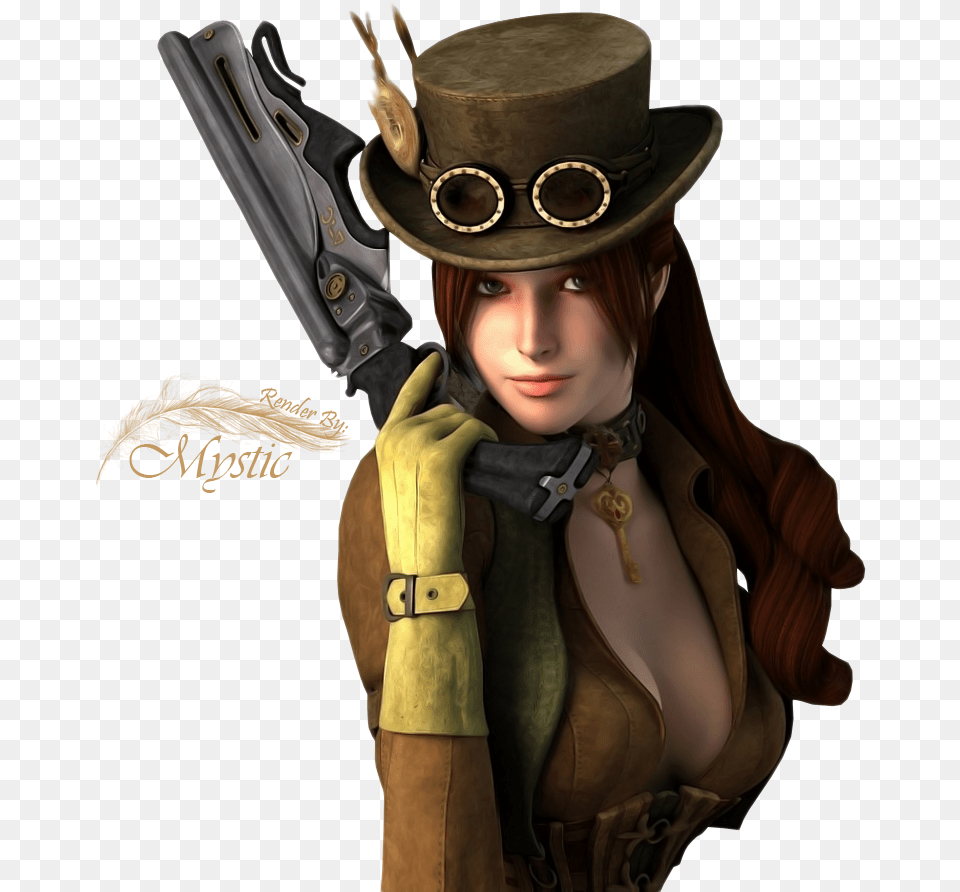 Steampunk Girl By Render Steampunk Render, Handgun, Clothing, Costume, Weapon Free Png Download