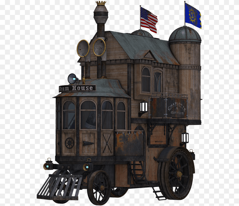 Steampunk Locomotive Side View Steampunk Flying Train, Machine, Wheel, Railway, Transportation Free Png Download