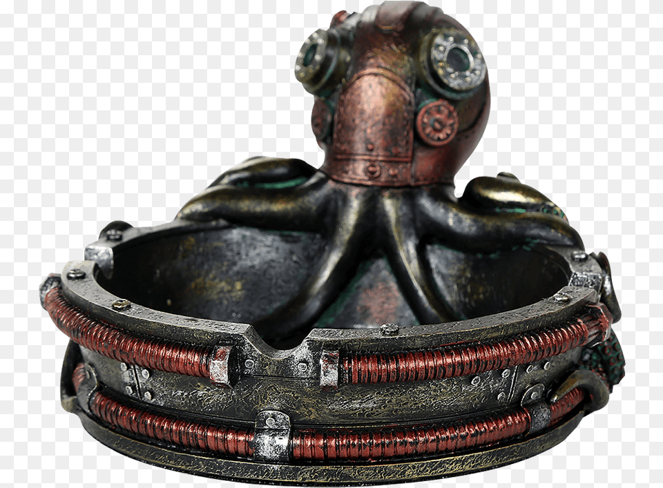 Steampunk Octopus Ashtray Bronze Sculpture, Adult, Male, Man, Person Free Transparent Png