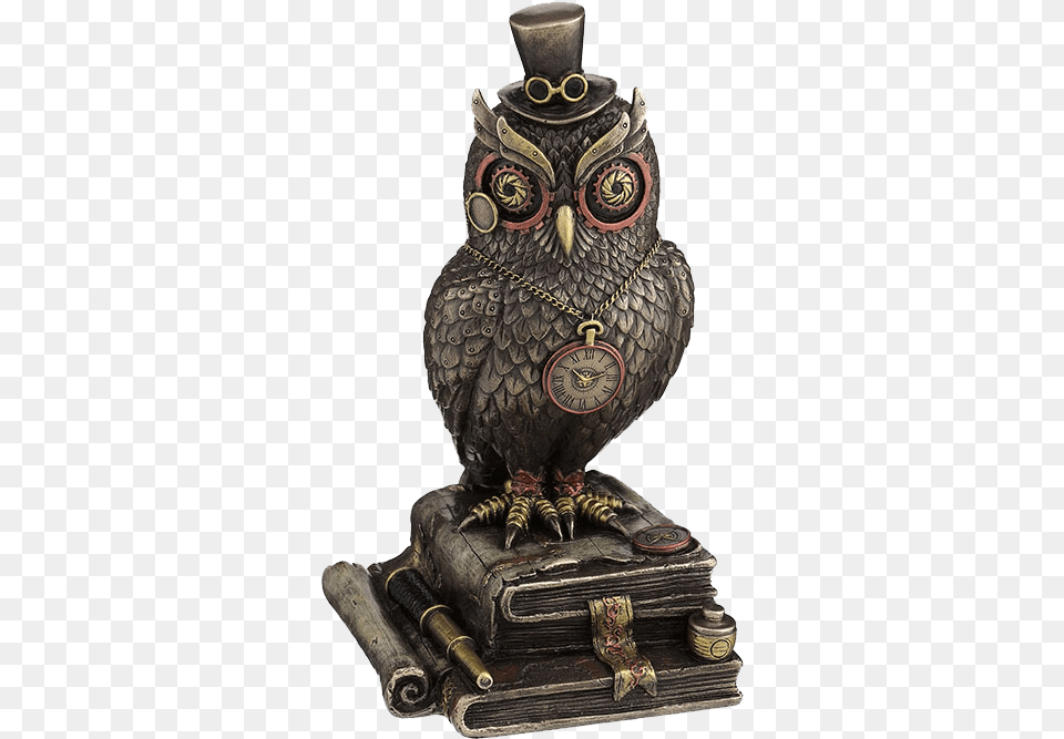 Steampunk Owl With Top Hat And Books Steampunk Owl Statue, Animal, Bird, Art Png Image