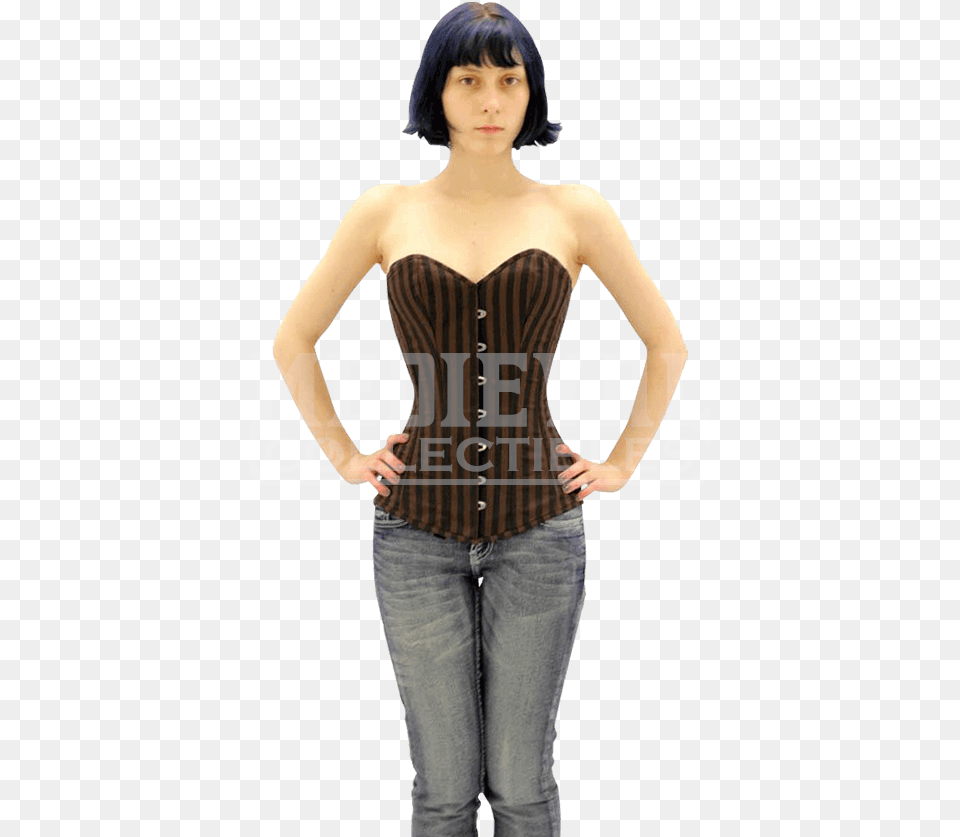 Steampunk Striped Sateen Overbust Corset Girl, Adult, Clothing, Female, Person Png Image