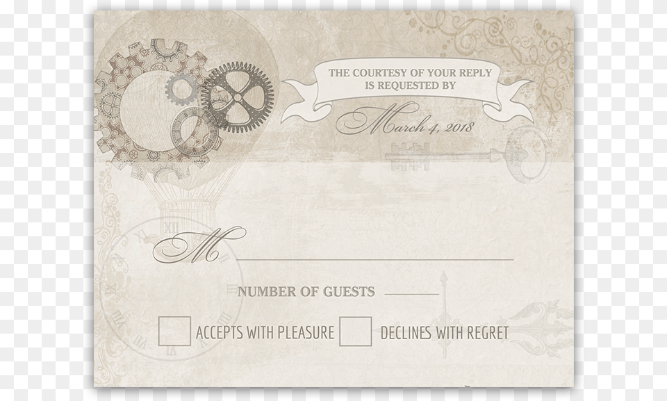 Steampunk Wedding Vintage Industrial Chic Rsvp Card, Text Free Transparent Png