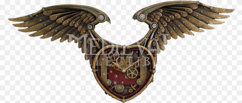 Steampunk Winged Heart Clock Steampunk, Emblem, Symbol, Bronze Free Png Download