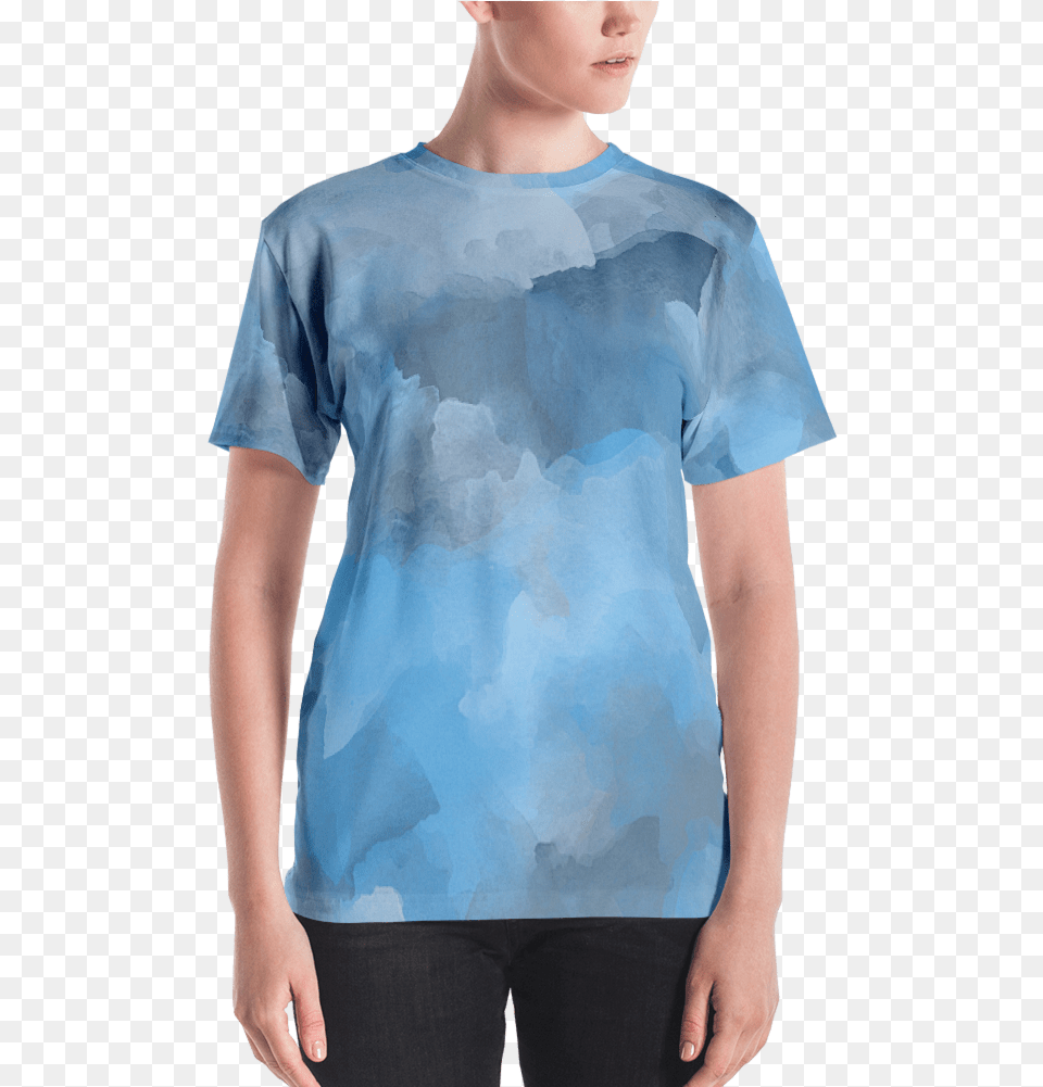 Steel Blue Watercolor Women39s T Shirt T Shirt Zazuze T Shirt, T-shirt, Clothing, Teen, Person Png Image