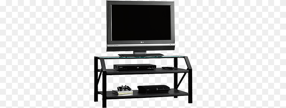 Steel Frame Casual Tv Stand In Black Sauder Beginnings Panel Tv Stand Black, Computer Hardware, Electronics, Hardware, Monitor Free Png