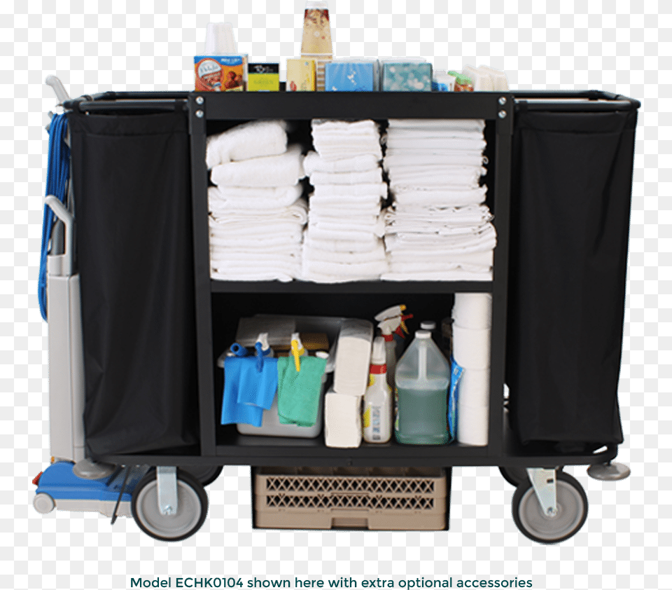 Steel Housekeeping Cart Holding Cleaning Supplies House Keeping Cleaning Cart, Machine, Wheel, Furniture, Person Png Image