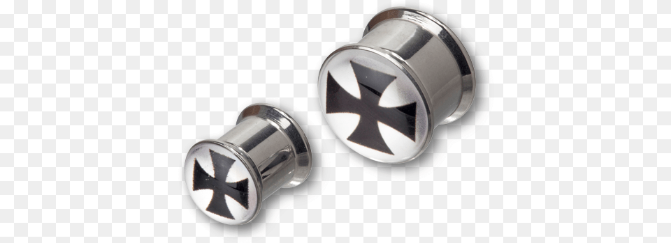 Steel Iron Cross Picture Box Plug Earrings, Wheel, Vehicle, Transportation, Tire Png