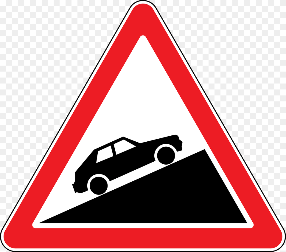 Steep Ascent Sign In Moldova Clipart, Symbol, Road Sign, Machine, Wheel Png Image