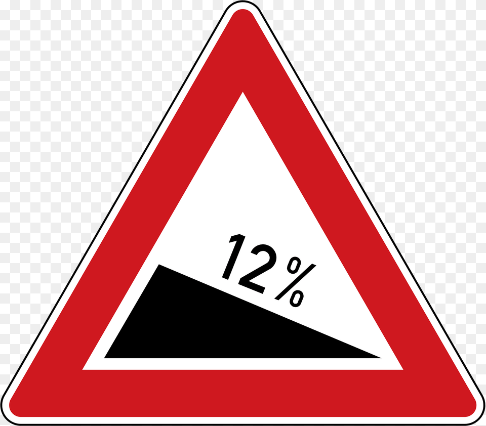 Steep Descent Sign In Czech Republic Clipart, Symbol, Triangle, Road Sign Png