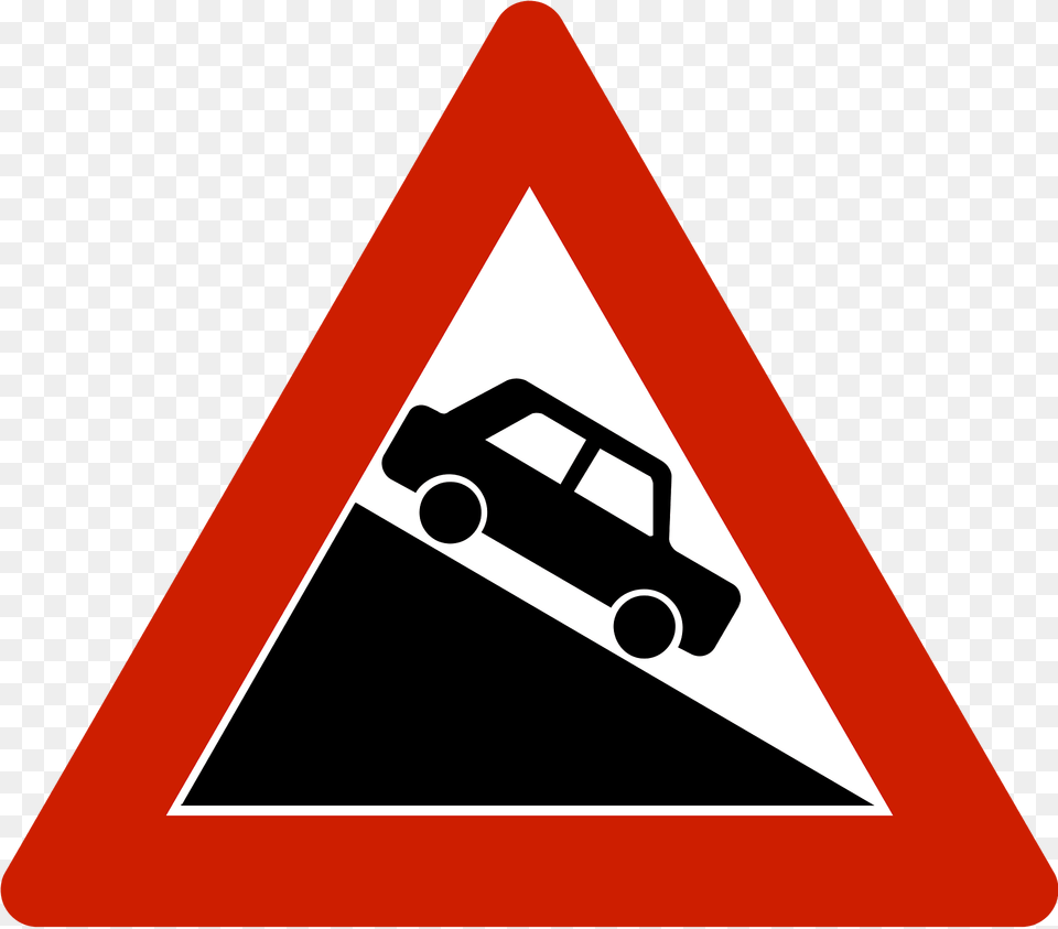 Steep Descent Sign In Norway Clipart, Symbol, Road Sign, Triangle, Dynamite Png Image