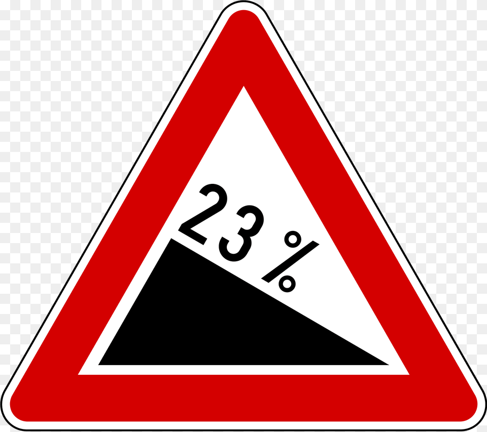 Steep Descent Sign In Slovenia Clipart, Symbol, Triangle, Road Sign Free Png