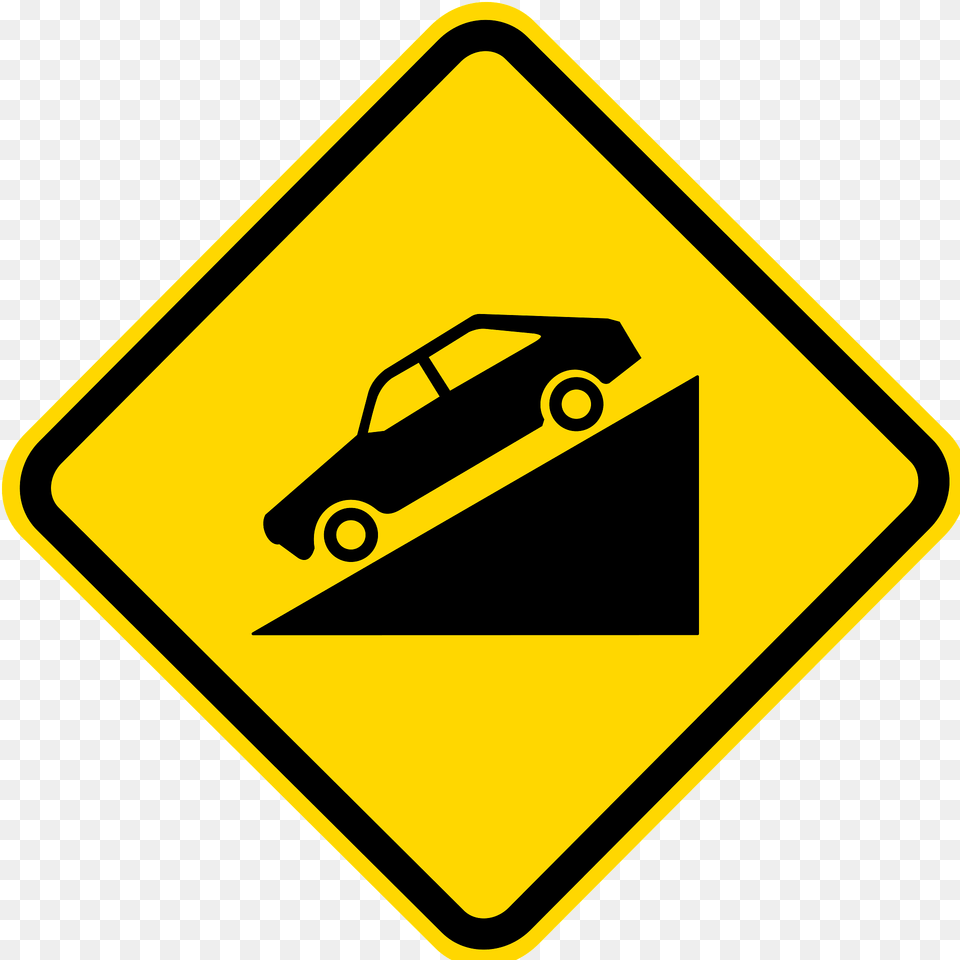 Steep Grade Downwards Sign In Brazil Clipart, Symbol, Road Sign, Car, Transportation Png Image