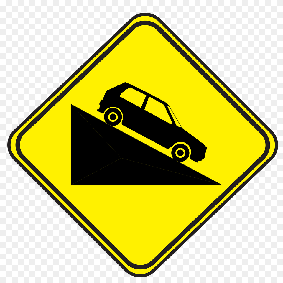 Steep Grade Downwards Sign In Uruguay Clipart, Symbol, Car, Transportation, Vehicle Free Png Download