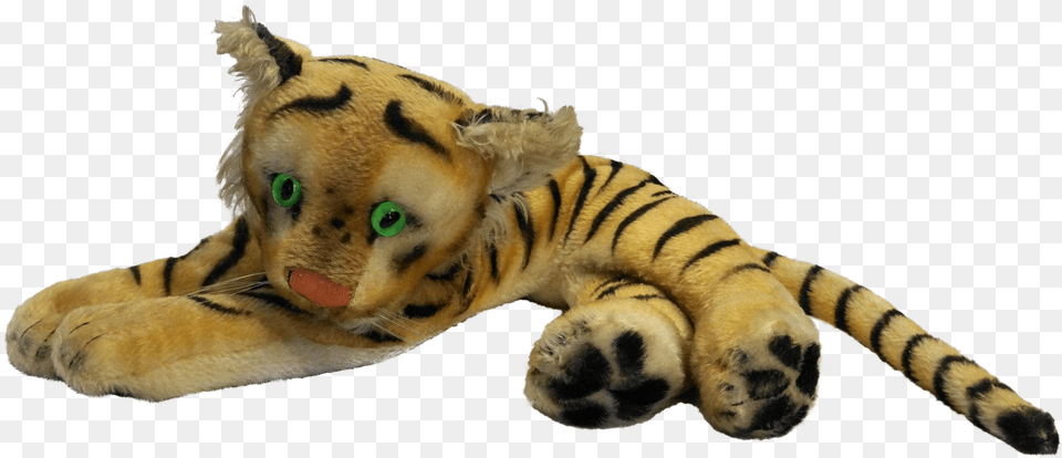 Steiff Tiger Cub Lying Vintage Green Glass Eyes 1950s 70s Stuffed Toy, Animal, Mammal, Wildlife, Electronics Free Png Download