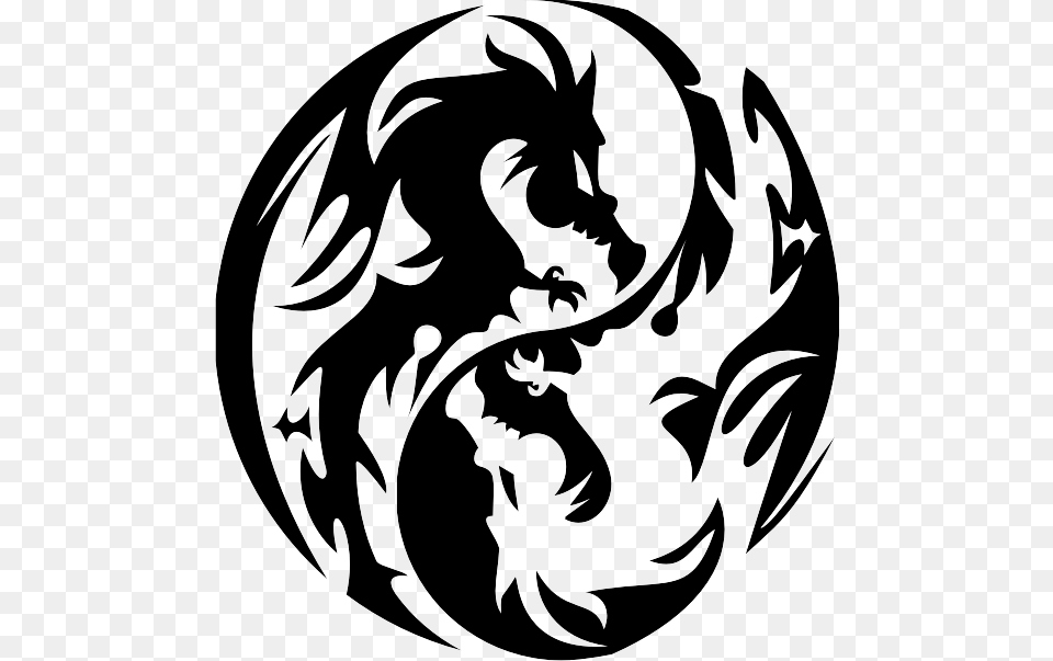 Stencil Chinese Yin Japanese Dragon Yang Clipart Tribal Dragon Yin Yang, Baby, Person Png