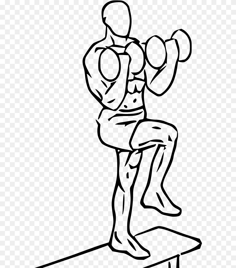 Step Up With Bicep Curl, Gray Png Image