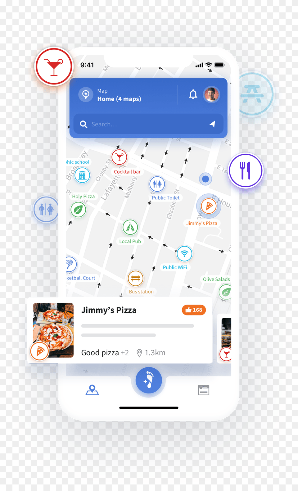 Steps App Main Screen Map Iphone, Text, Electronics, Food, Pizza Png