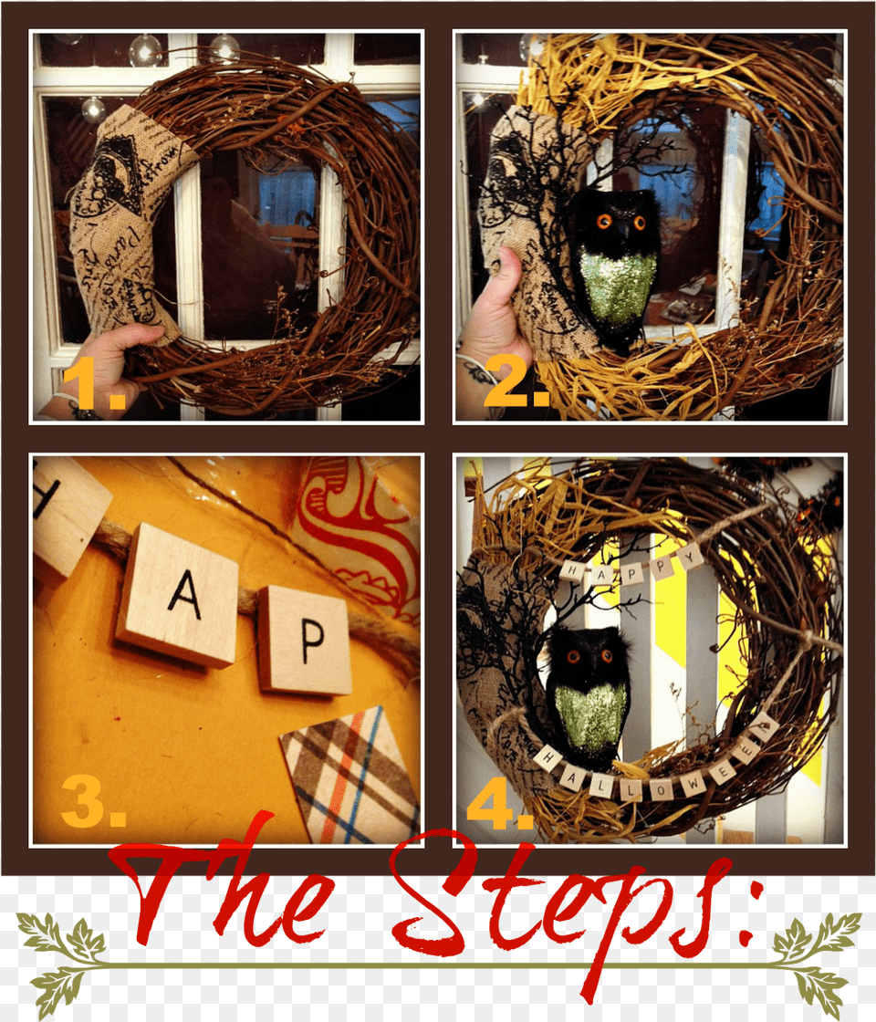Steps To Make A Spooky Rustic Halloween Owl Wreath Decoration, Collage, Art, Animal, Bird Free Transparent Png