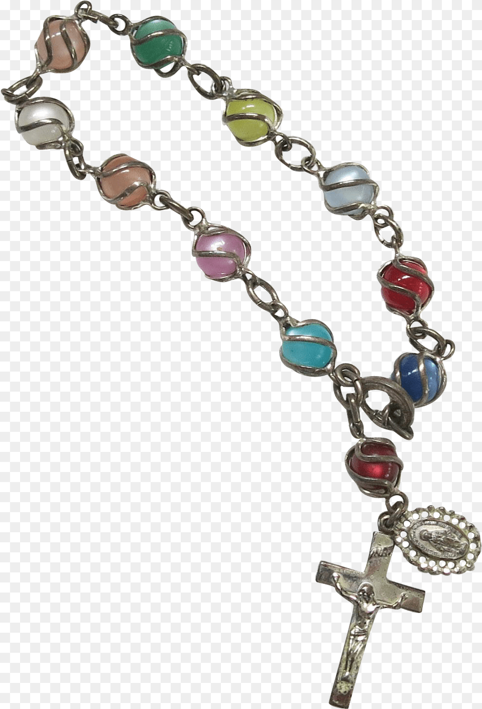 Sterling Caged Moonglow Lucite Rosary Bracelet Vintage Bracelet, Accessories, Cross, Jewelry, Symbol Png Image