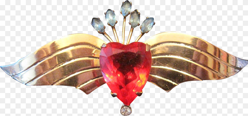 Sterling Coro Broach Pin Wgold Plate Wings Amp Heart Ruby, Accessories, Jewelry, Brooch, Appliance Free Transparent Png