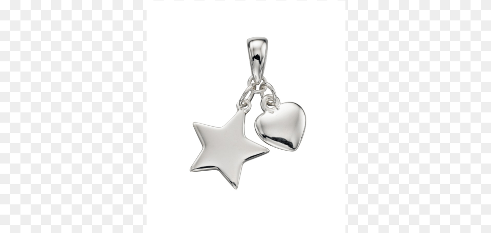 Sterling Silver 925 Heart And Star Double Pendant, Accessories, Earring, Jewelry, Symbol Free Png