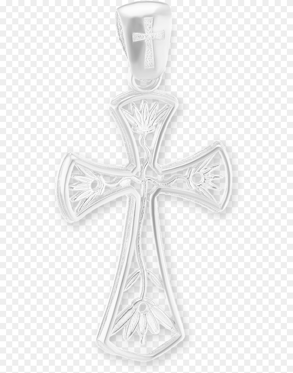 Sterling Silver Cross With Flower Design Locket, Symbol Free Png