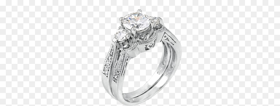 Sterling Silver Cubic Zirconia Cz Wedding Engagement 2 Ct Past Present Future Bridal Wedding Ring Set, Accessories, Jewelry, Diamond, Gemstone Free Png Download