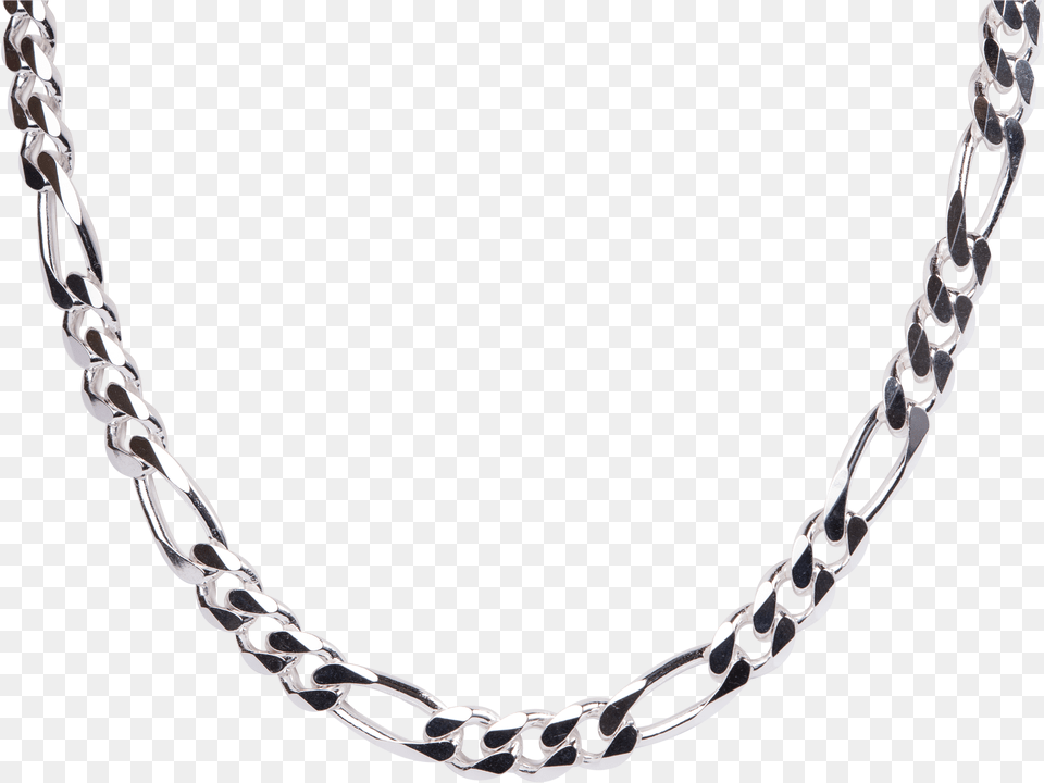 Sterling Silver Figaro Chain Mens Cable Link Necklace, Accessories, Jewelry Free Png