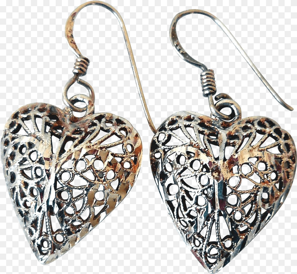 Sterling Silver Filigree Heart Earrings, Accessories, Earring, Jewelry Png Image