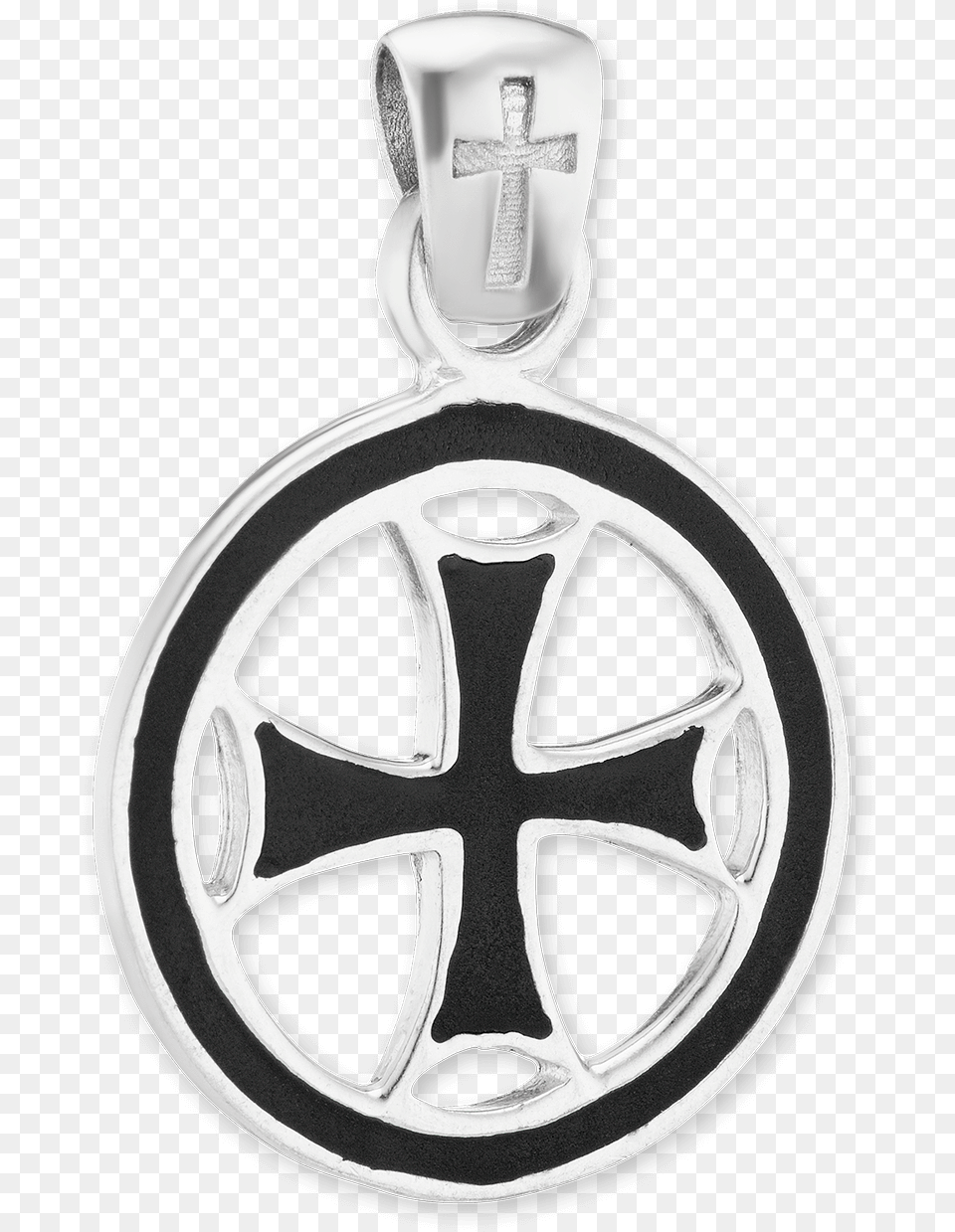 Sterling Silver Maltese Cross Medallion With Black Locket, Accessories, Earring, Jewelry, Machine Png