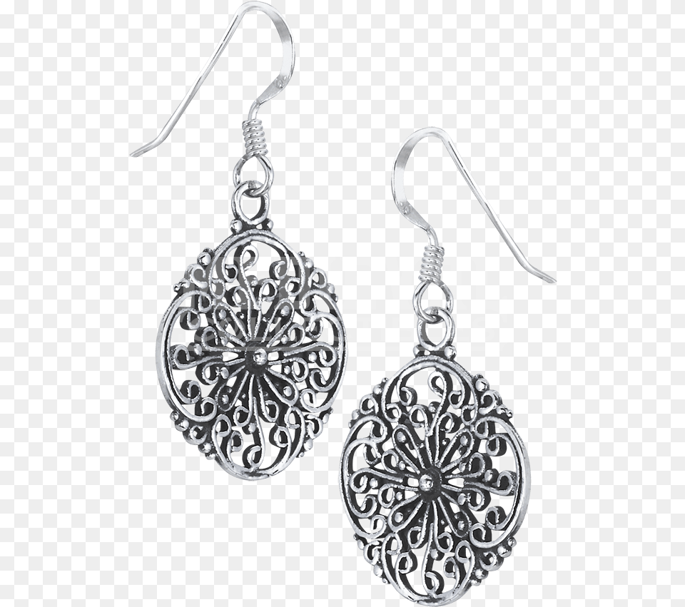 Sterling Silver Scrollwork Flower Earrings Earrings, Accessories, Earring, Jewelry Png Image