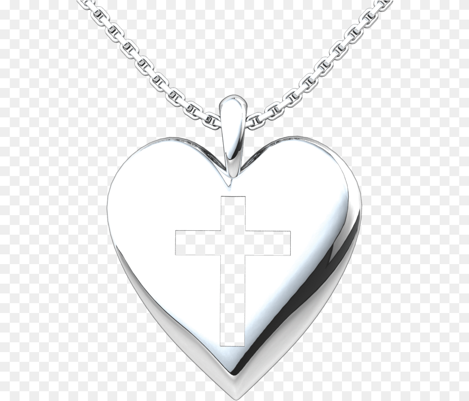 Sterling Silver Simple Heart Cross Pendant Silver, Accessories, Jewelry, Necklace, Symbol Free Png