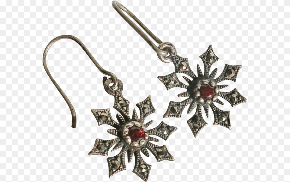 Sterling Silver Snowflake With Marcasite And Garnet Earrings, Accessories, Earring, Jewelry, Animal Free Png Download