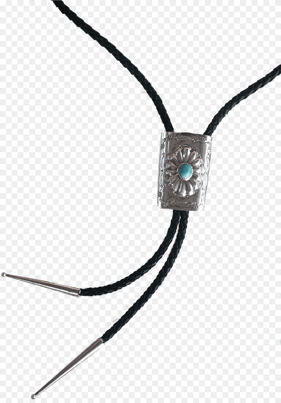 Sterling Silver Turquoise And Black Leather Bolo Tie Bolo Tie, Accessories, Jewelry, Necklace, Pendant Png Image