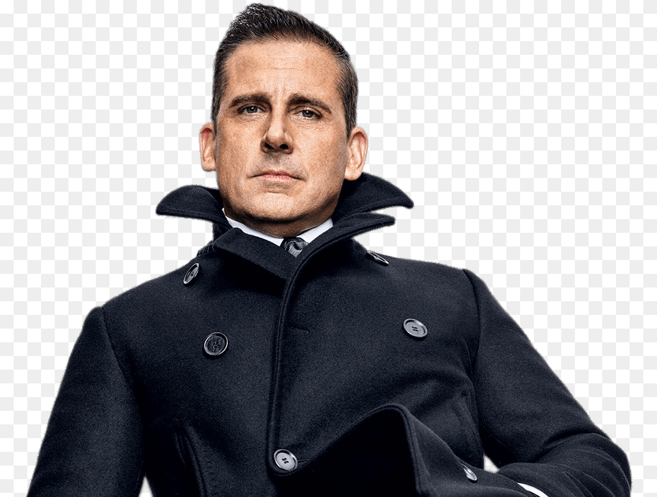 Steve Carell Posing For Gq Popped Collar Peacoat, Head, Jacket, Photography, Portrait Free Png Download