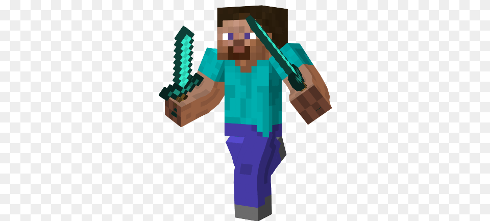 Steve Minecraft With Diamond Sword Steve, Person, Cleaning Free Png