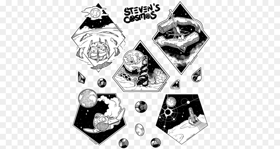 Steven Cosmos Stickers Stickers Black And White, Book, Comics, Publication, Sticker Png Image