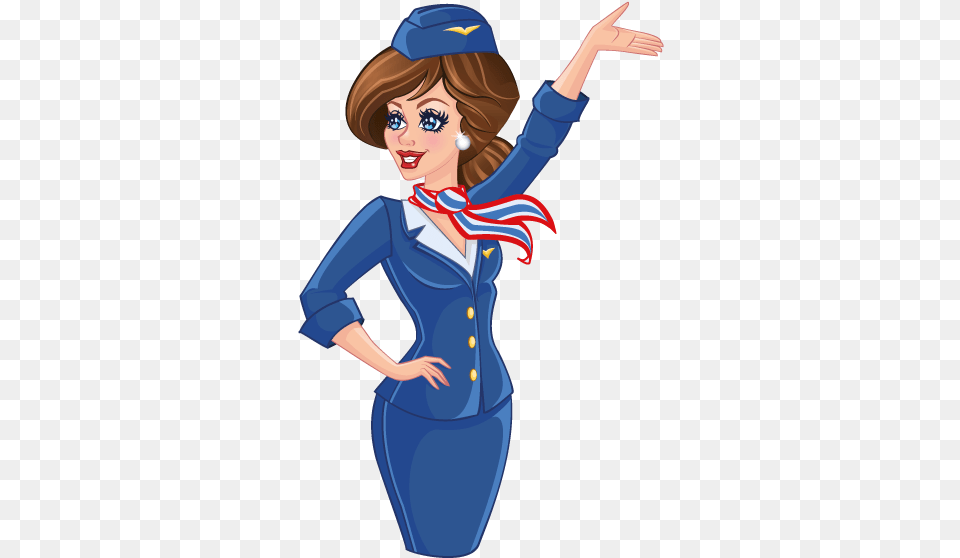 Stewardess Flight Attendant Clipart, Book, Comics, Publication, Adult Png Image