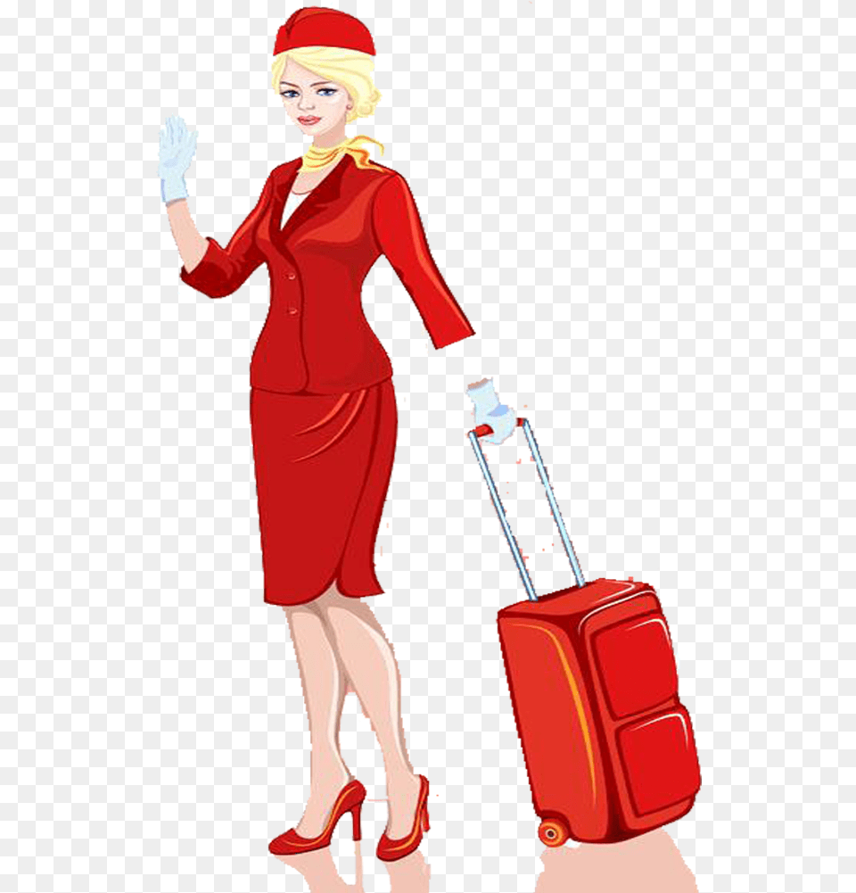 Stewardess Flight Attendant With Baggage, Adult, Person, Woman, Female Free Png Download
